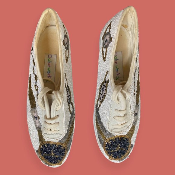 🎉 HP 🕰️ VTG RARE 90s COLORWERKS BEADED CLOCK CASUAL SNEAKERS SZ 10 - Picture 6 of 15